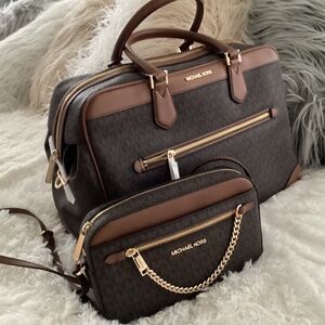 Michael Kors 2 Pc  Set,  Weekender Tote  and Crossbody Purse, Color Brown NWT